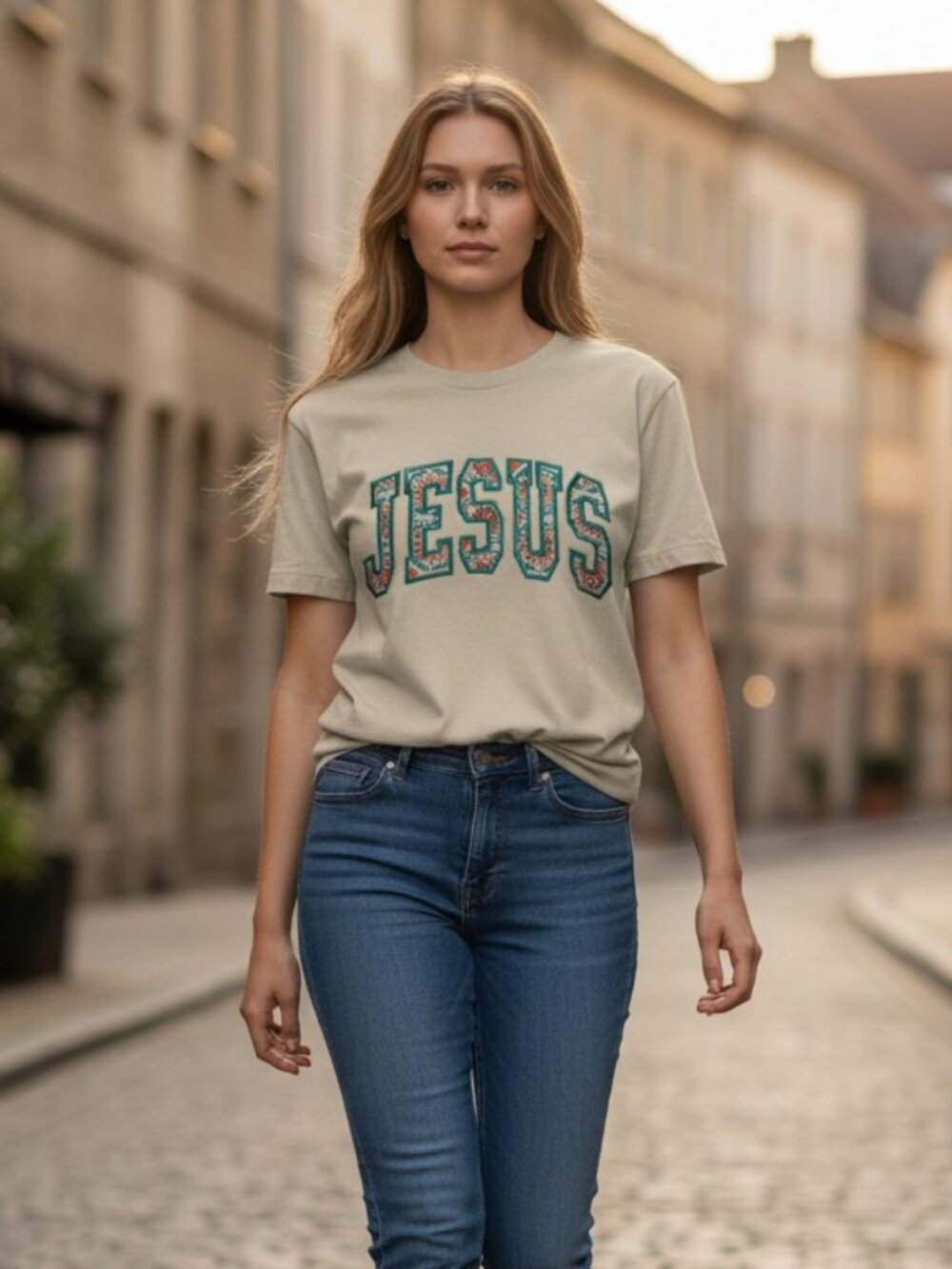 Handmade Embroidered "JESUS" T-Shirt - Multiple Colors